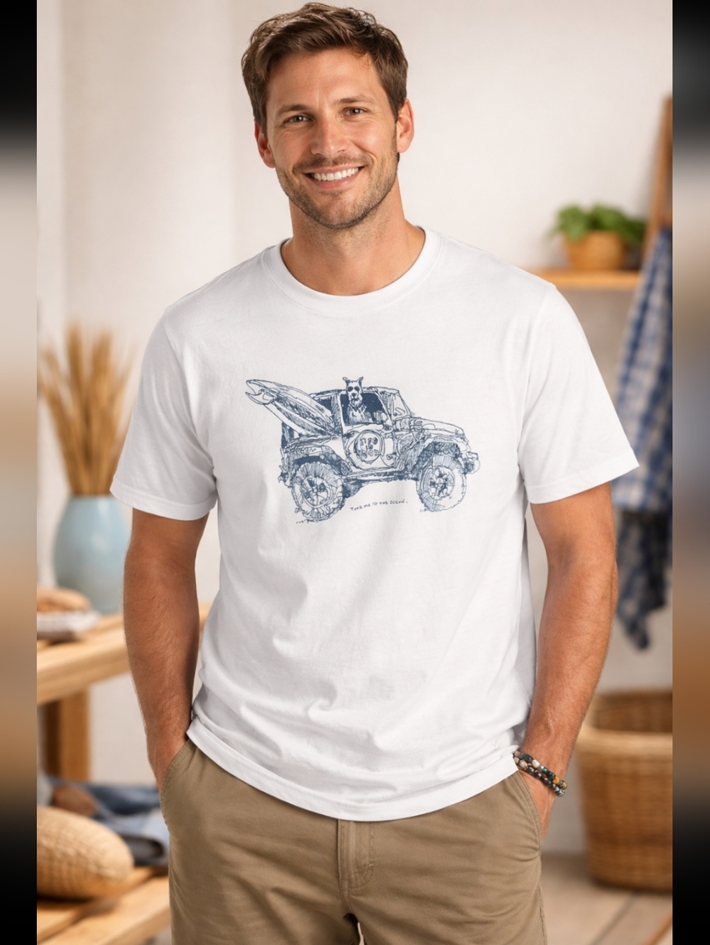 LIFE IS GOOD Crusher Tee XXL White Graphic Jeep Dog Surf Unisex Beach Casual